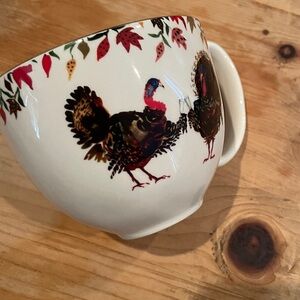 Anthropologie Inslee Fariss Autums Bounty Oversized Mug whimsical peacock turkey